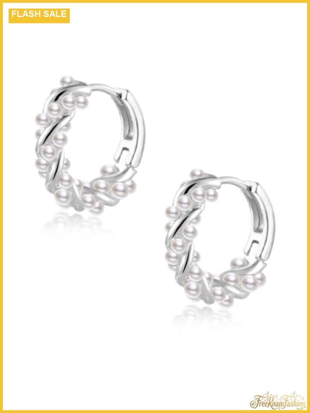 16mm Pearl Hoop Earrings for Women, Silver Plated, Hypoallergenic, Dainty